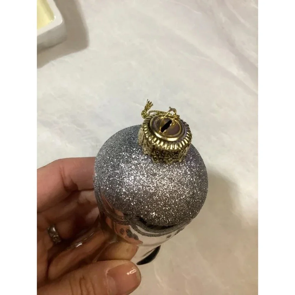 Old World Style Silver Glass Christmas Ornaments Stocking Shaped
